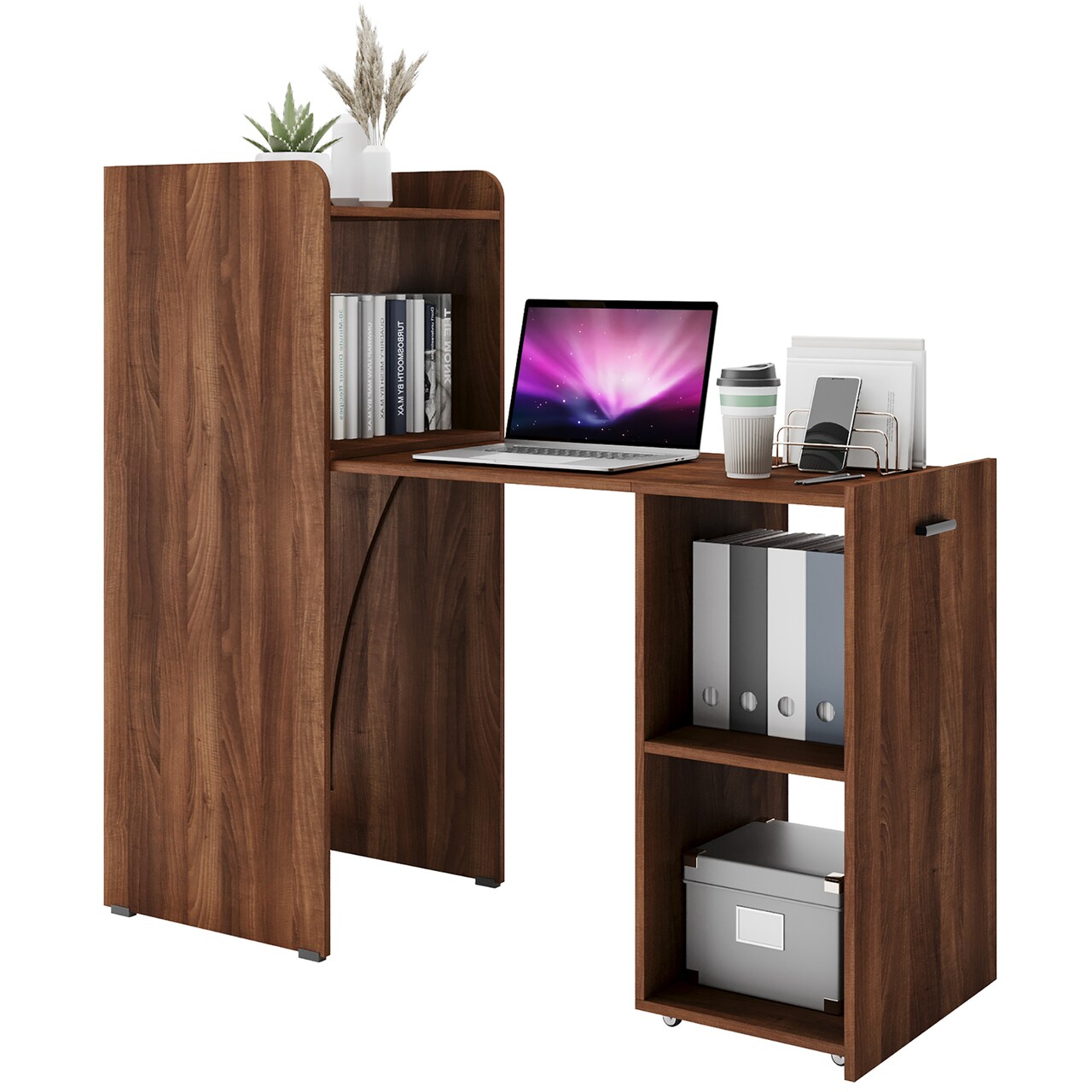 Costway Extendable Computer Desk Reversible Home Office Desk Study Writing Desk Natural/Brown